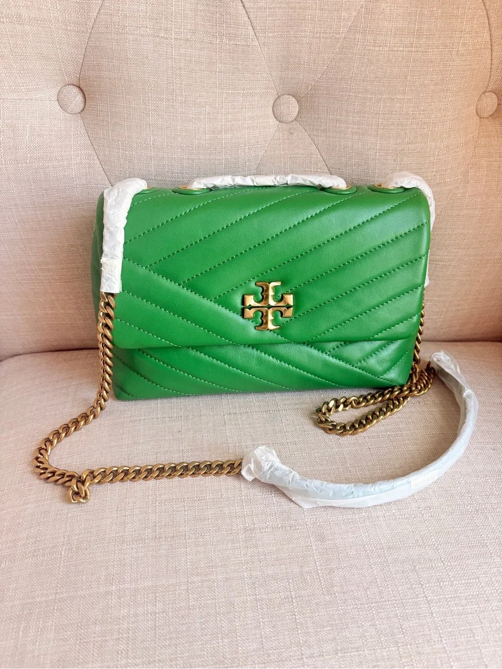 Tory Burch Emerald Green Quilted Leather Chain Shoulder Bag
